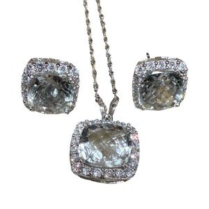 Sterling Silver Necklace with Amethyst and CZ stones. Amethyst and CZ Earrings